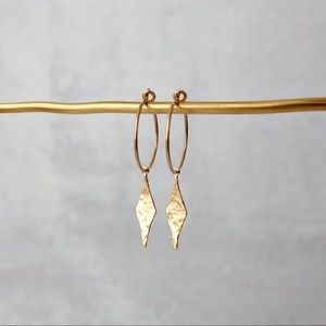 Hammered harlequin diamond hoop earrings 14k GF